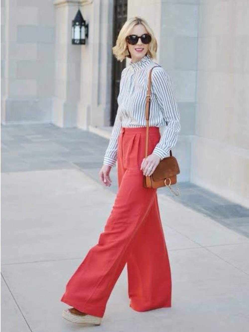 Ann Taylor Coral Wide-Leg High-Rise Pants